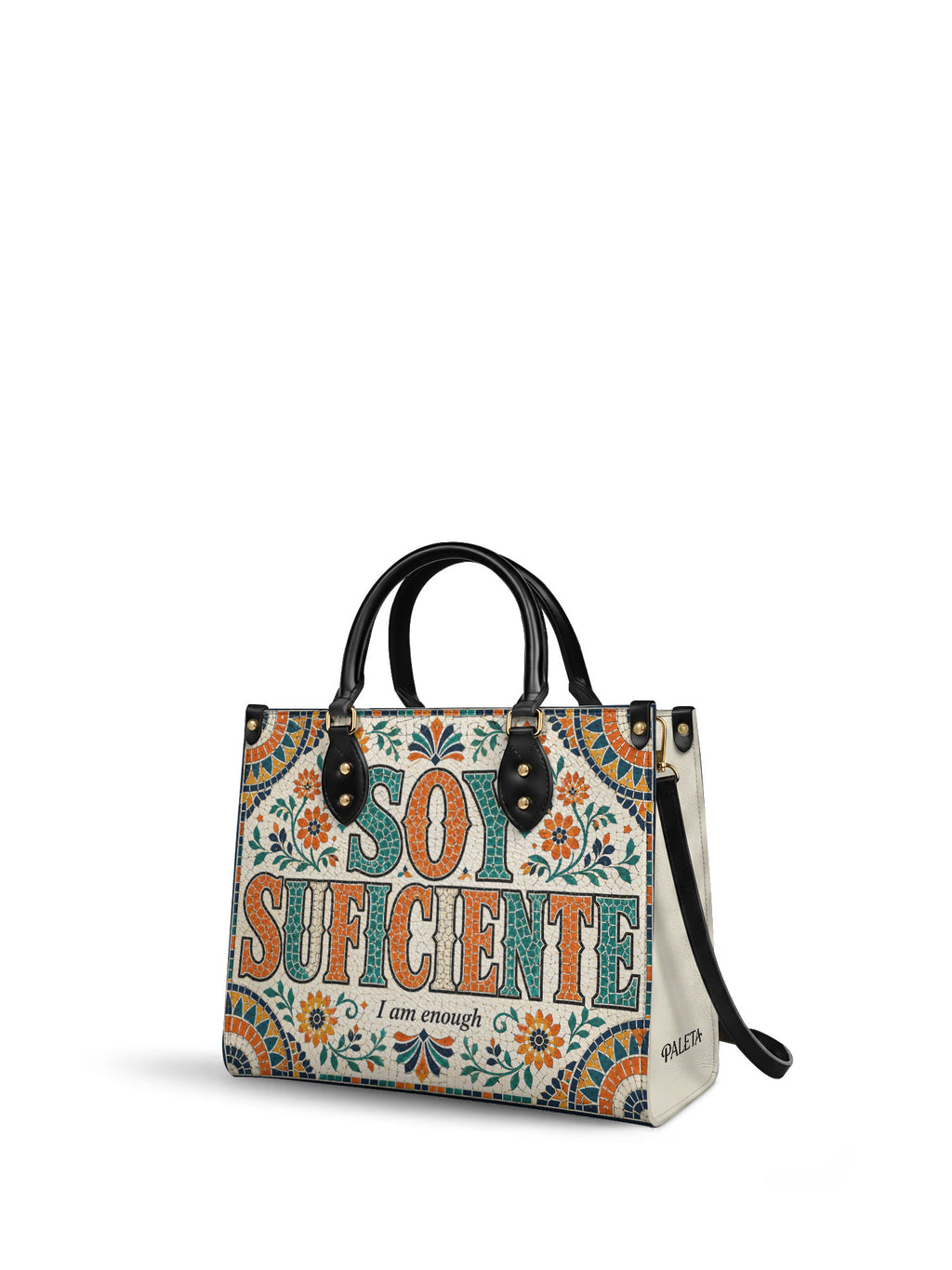 "Soy suficiente, tal y como soy" ver.4 Leather Handbag - side view | Paleta Bags
