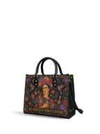 "Me merezco todo lo bueno" ver.1 Leather Handbag - side view | Paleta Bags