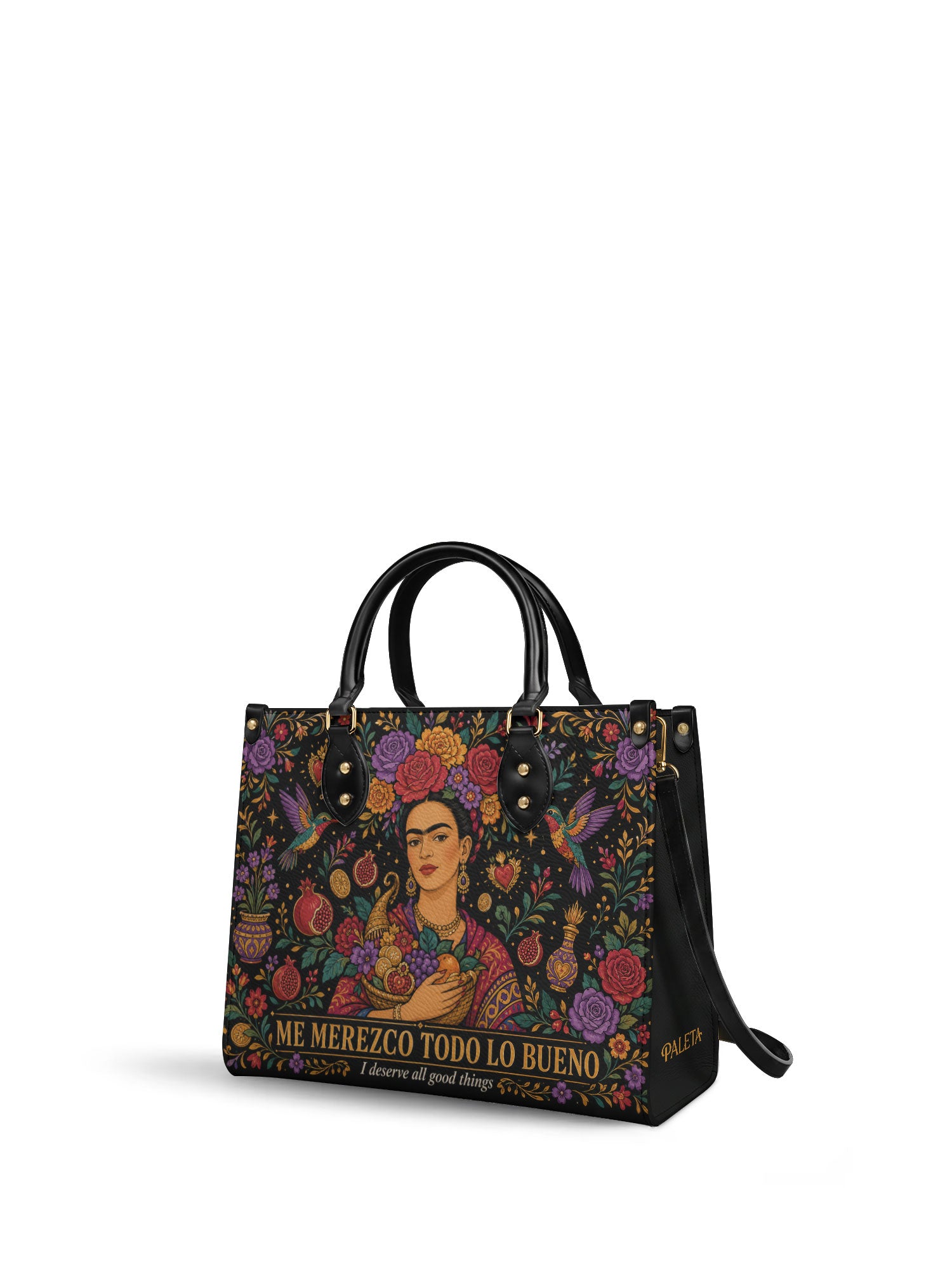 "Me merezco todo lo bueno" ver.1 Leather Handbag - side view | Paleta Bags