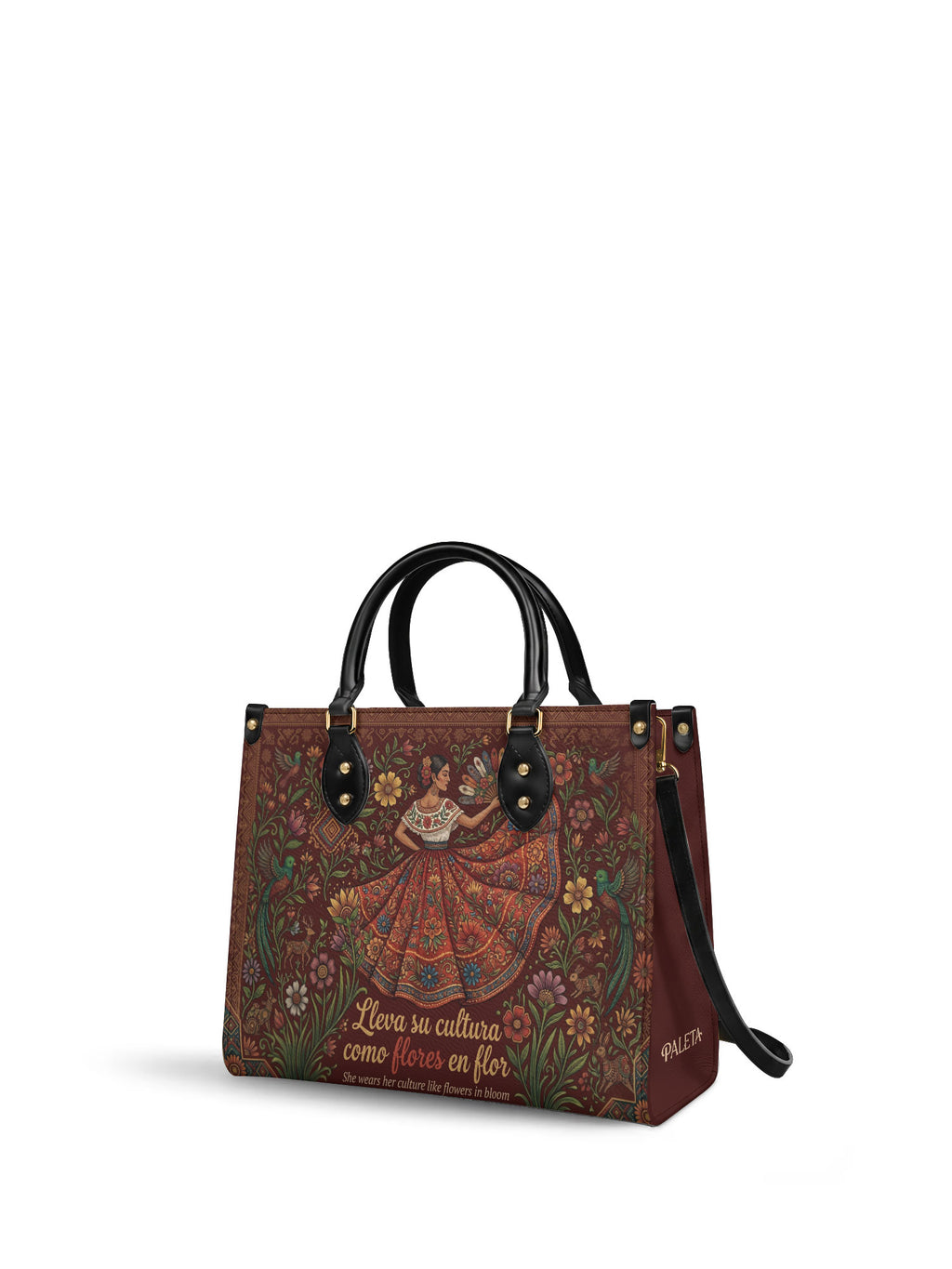 "Nacida de la tierra, hecha para el mundo" ver.5 Leather Handbag - side view | Paleta Bags