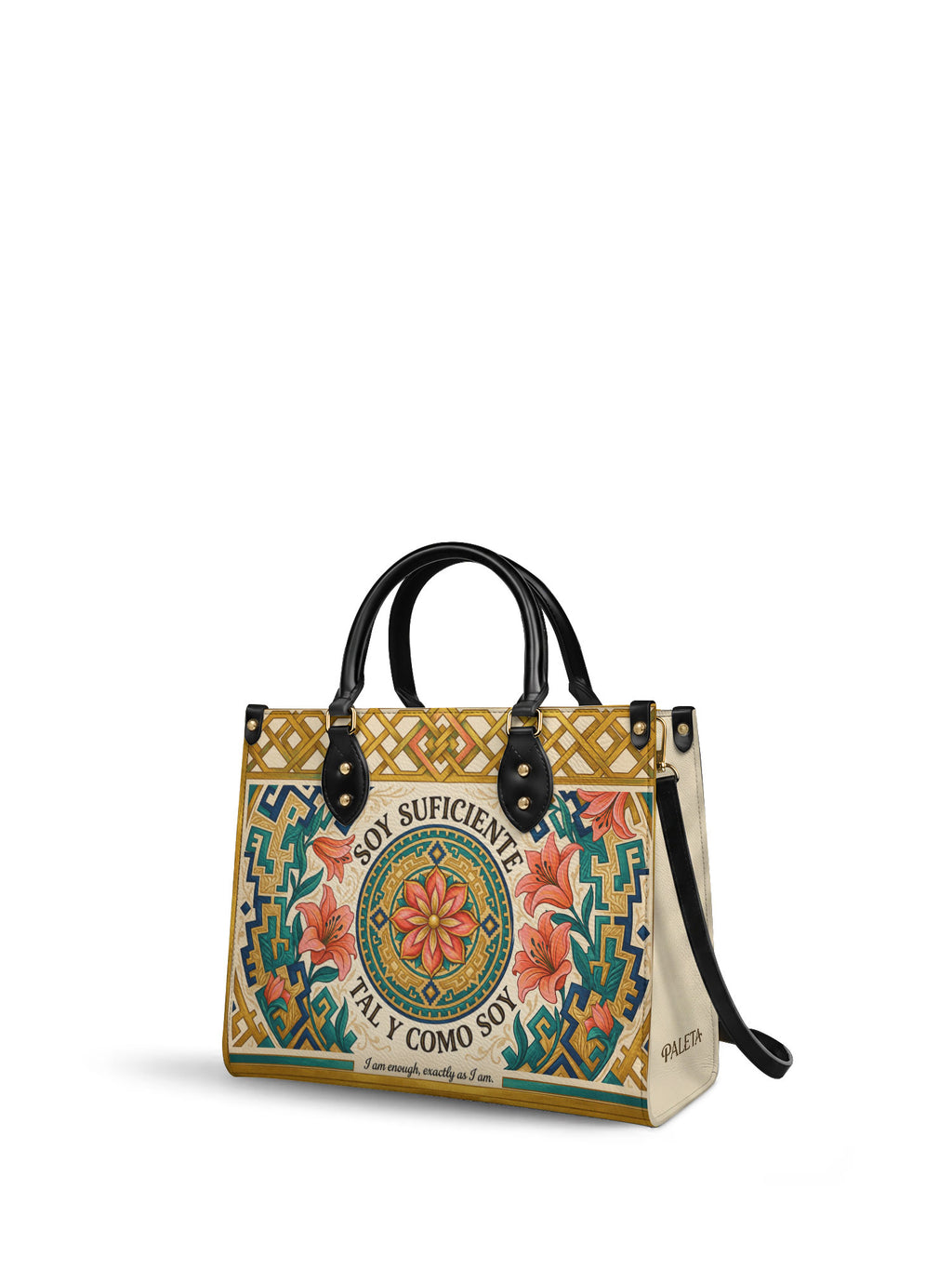 "Soy suficiente, tal y como soy" ver.9 Leather Handbag - side view | Paleta Bags