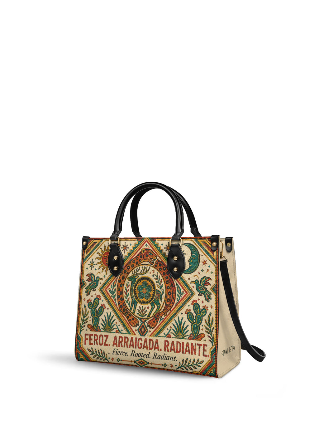 "Feroz. Arraigada. Radiante" ver.2 Leather Handbag - side view | Paleta Bags