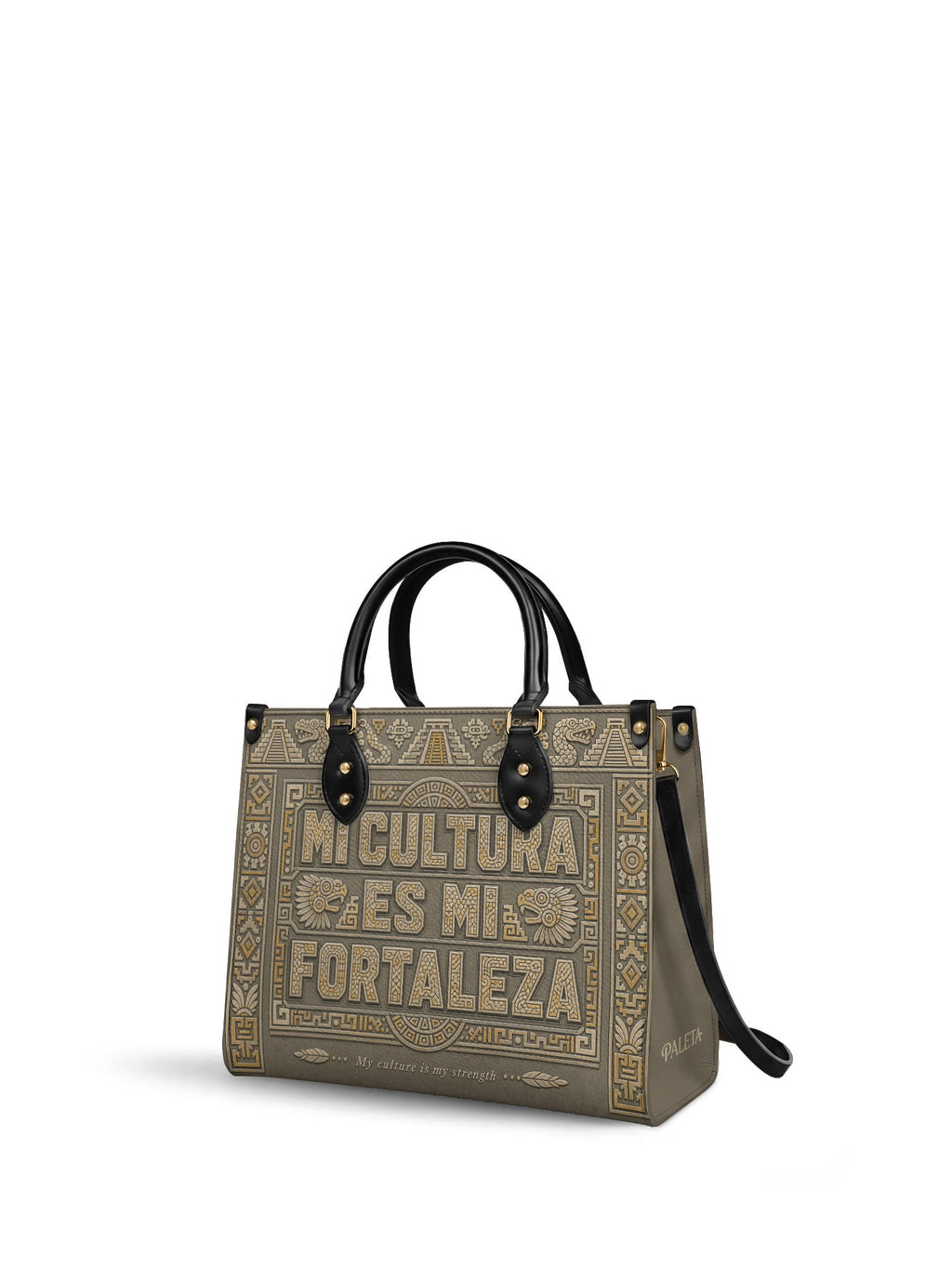 "Mi cultura es mi fortaleza" ver.5 Leather Handbag - side view | Paleta Bags