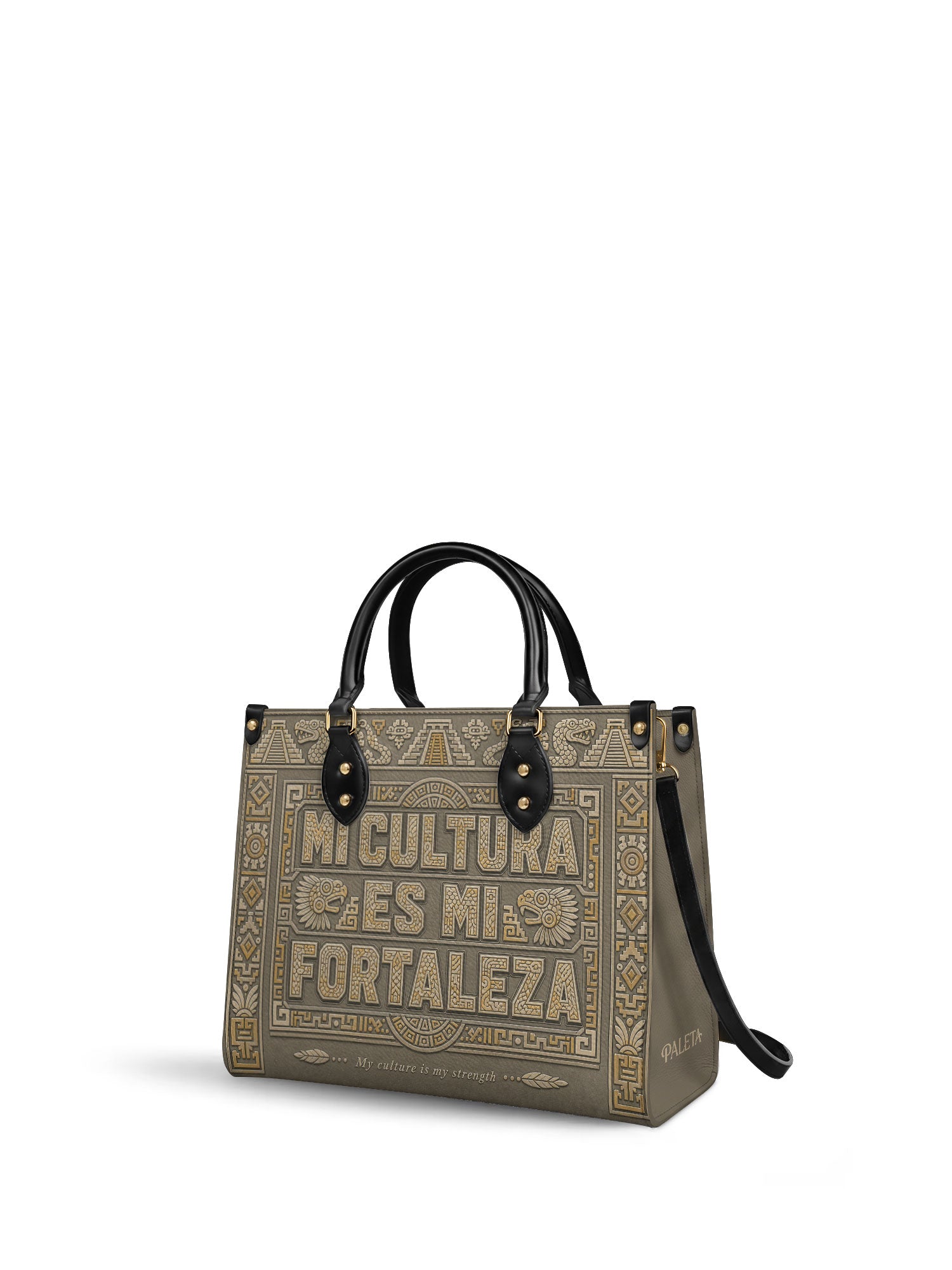 "Mi cultura es mi fortaleza" ver.5 Leather Handbag - side view | Paleta Bags
