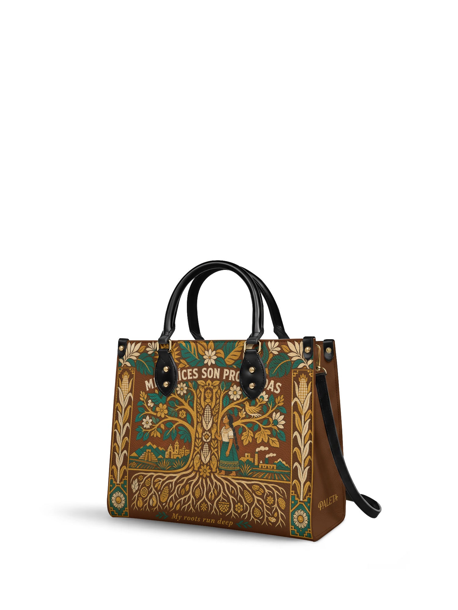 "Mis Raíces son Profundas" ver.3 Leather Handbag - side view | Paleta Bags
