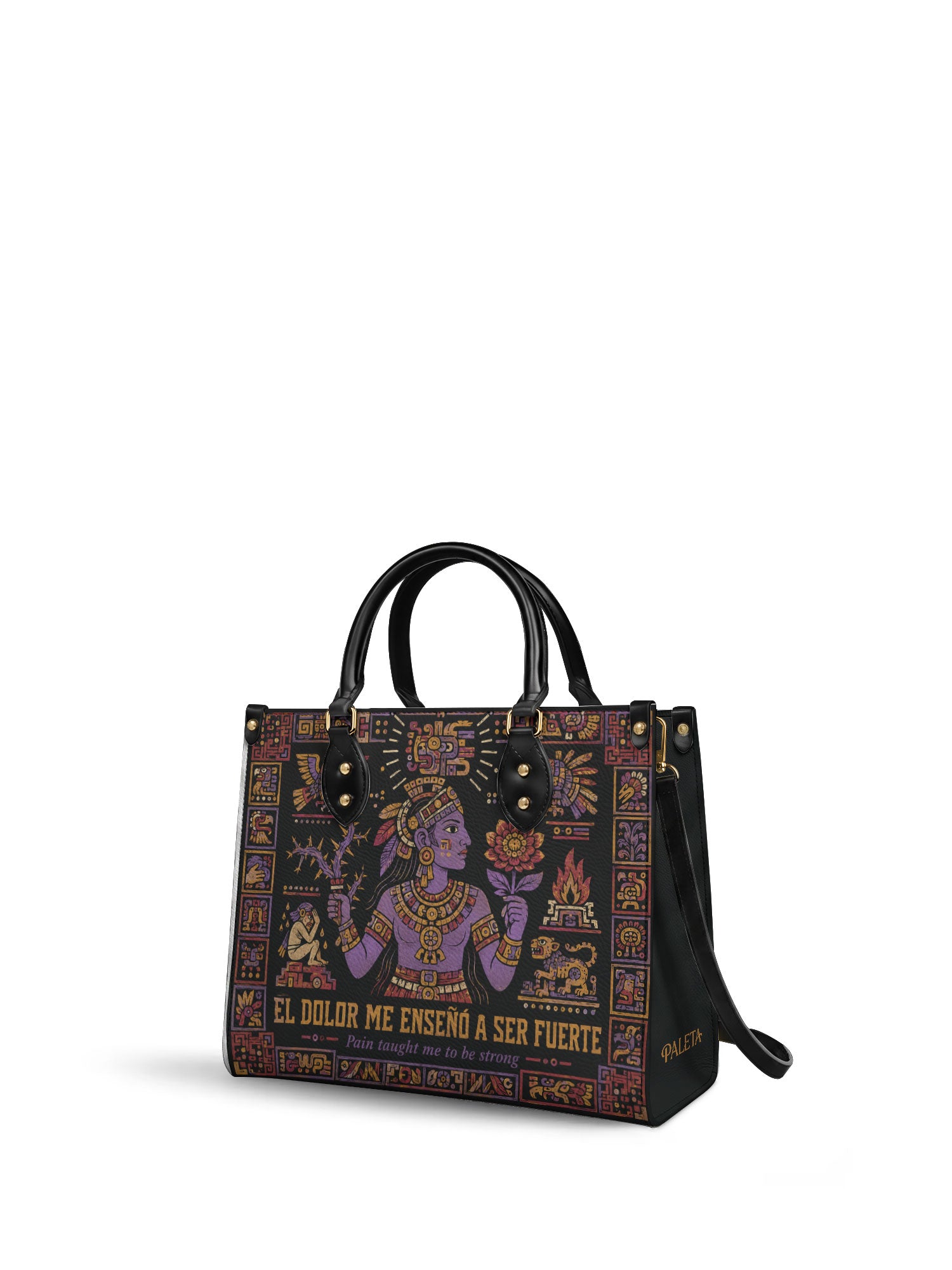 "El dolor me enseñó a ser fuerte" ver.4 Leather Handbag - side view | Paleta Bags