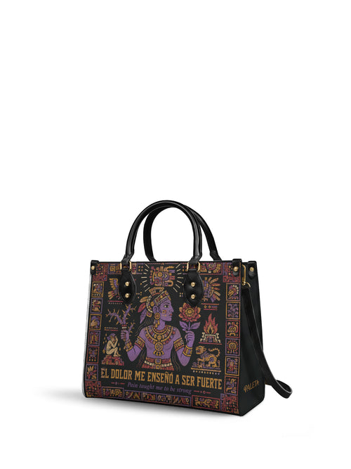 "El dolor me enseñó a ser fuerte" ver.4 Leather Handbag - side view | Paleta Bags