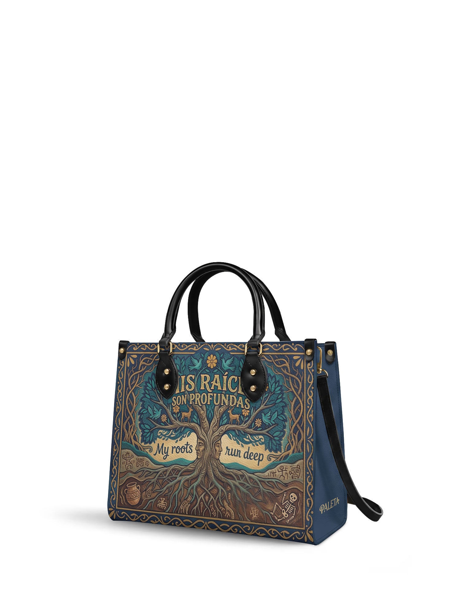 "Mis Raíces son Profundas" ver.1 Leather Handbag - side view | Paleta Bags