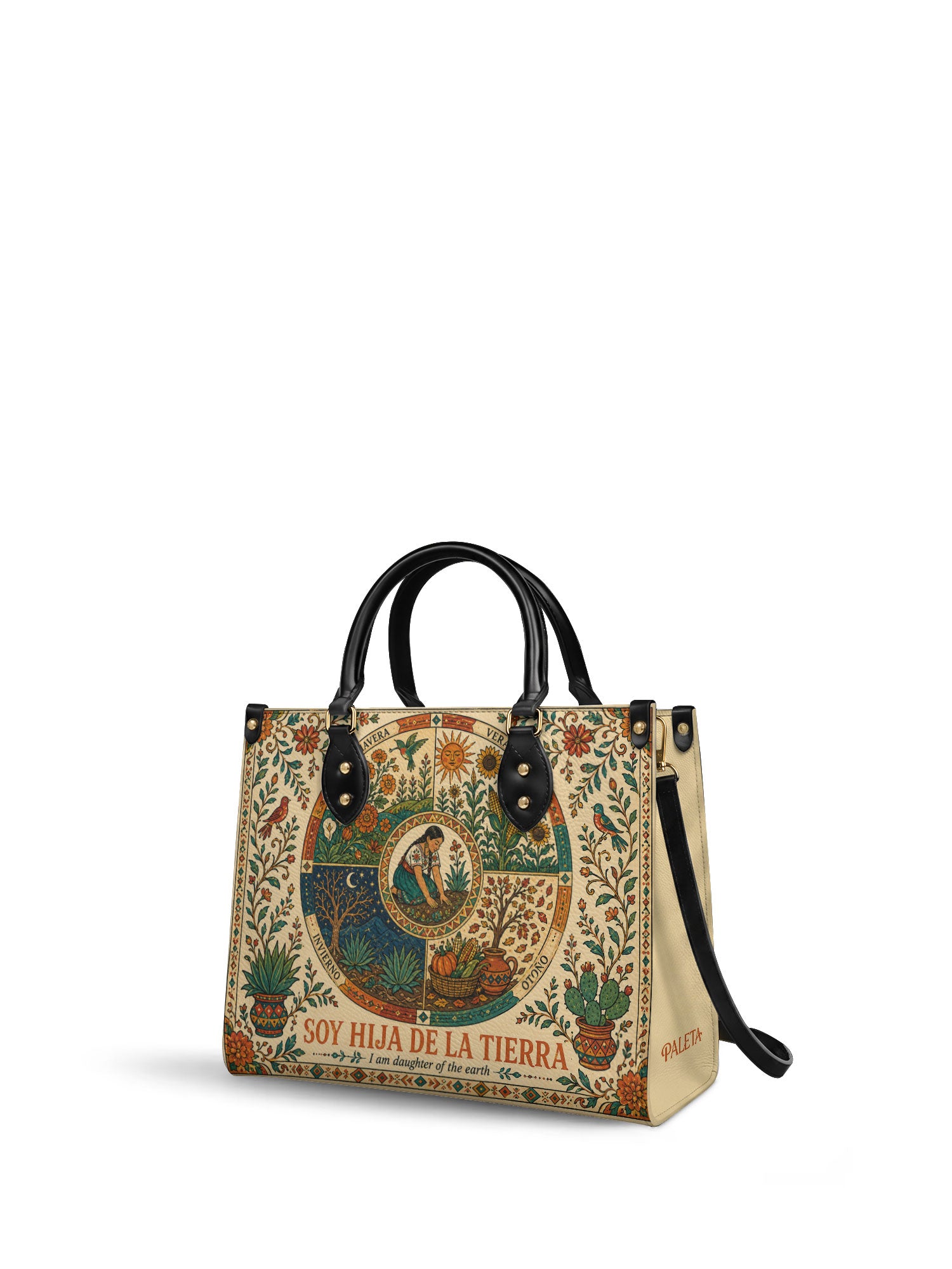 "Soy hija de la tierra" ver.1 Leather Handbag - side view | Paleta Bags