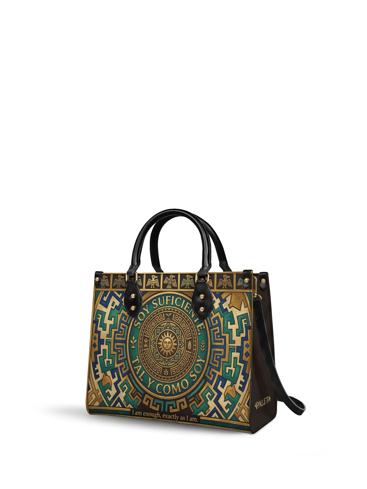 "Soy suficiente, tal y como soy" ver.10 Leather Handbag - side view | Paleta Bags