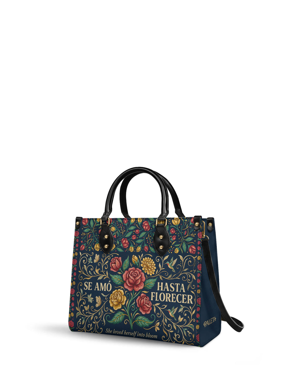 "Se amó hasta florecer" ver.6 Leather Handbag - side view | Paleta Bags