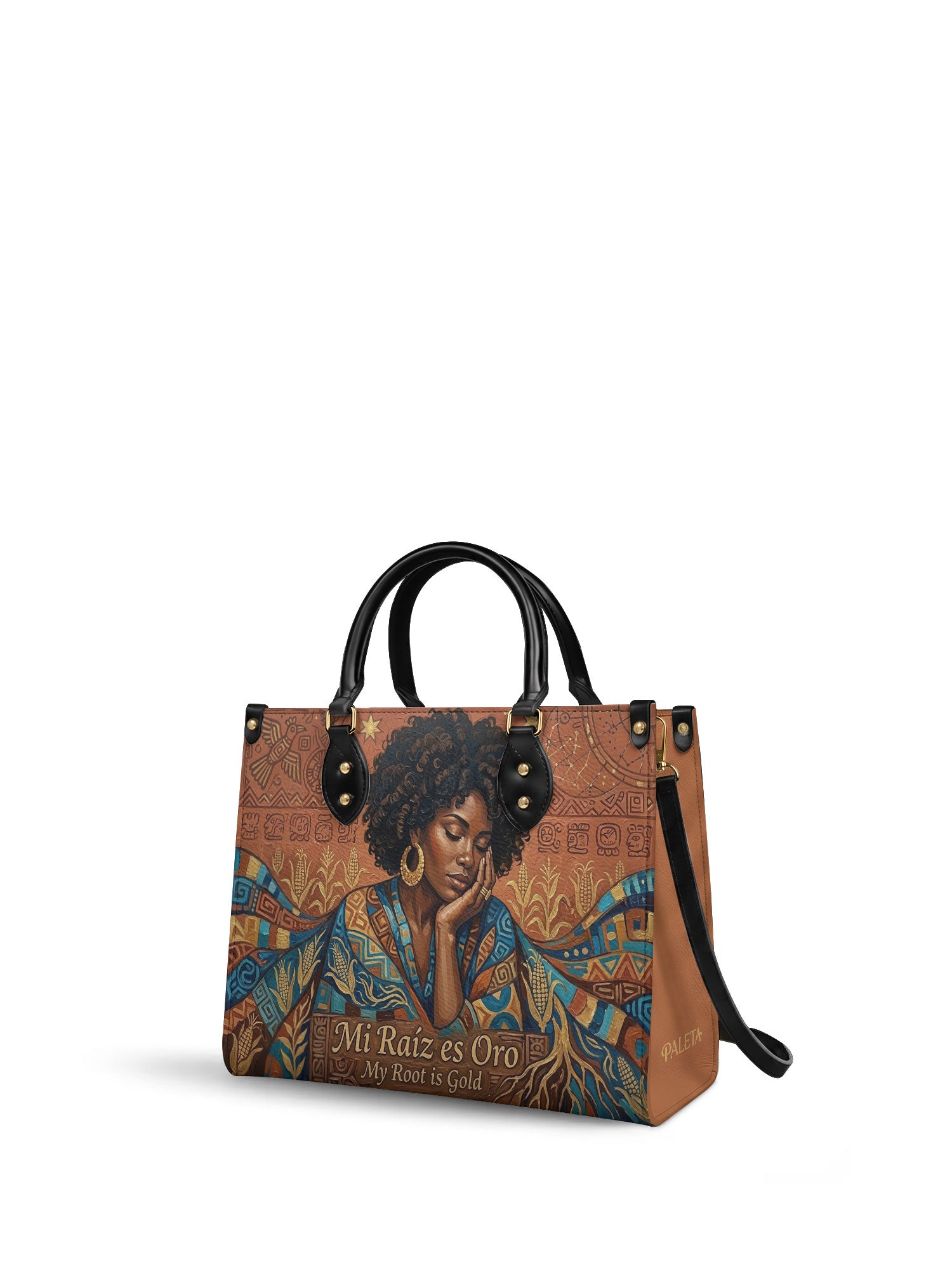 "Mi Raíz es Oro" ver.4 Leather Handbag - side view | Paleta Bags