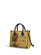 "Lleva su cultura como flores en flor" ver.1 Leather Handbag - side view | Paleta Bags