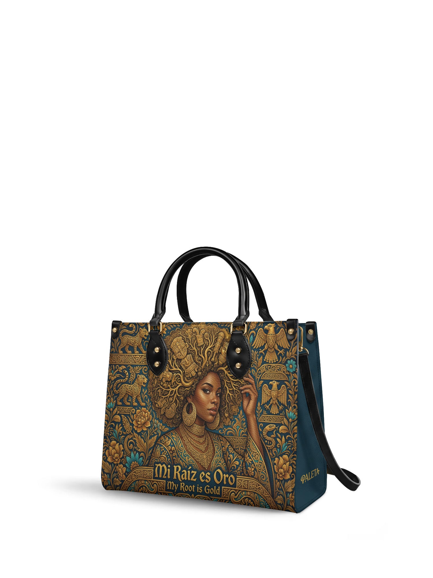 "Mi Raíz es Oro" ver.2 Leather Handbag - side view | Paleta Bags