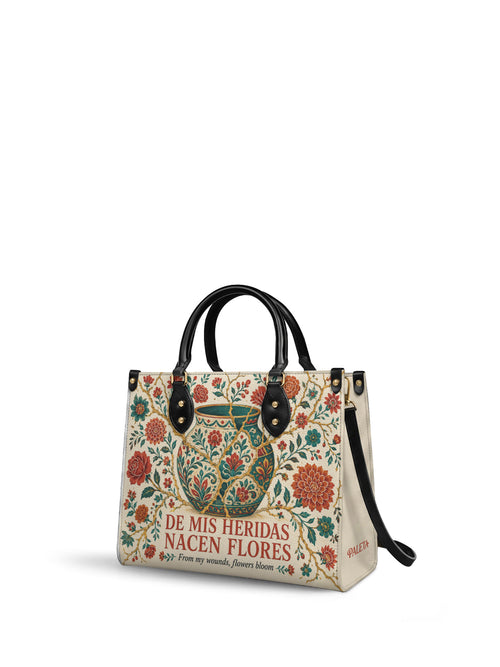 "De mis heridas nacen flores" ver.2 Leather Handbag - side view | Paleta Bags