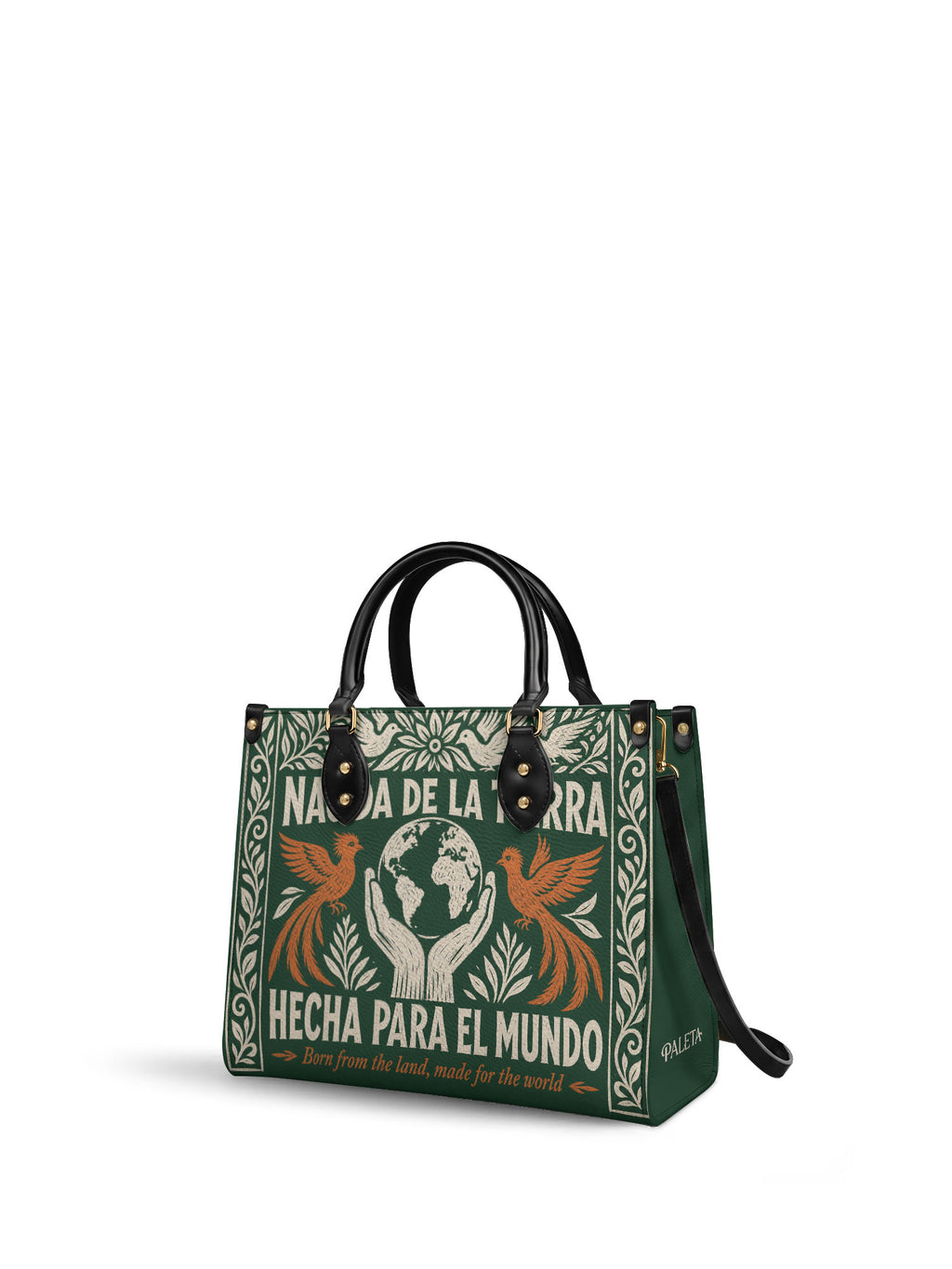 "Nacida de la tierra, hecha para el mundo" ver.3 Leather Handbag - side view | Paleta Bags