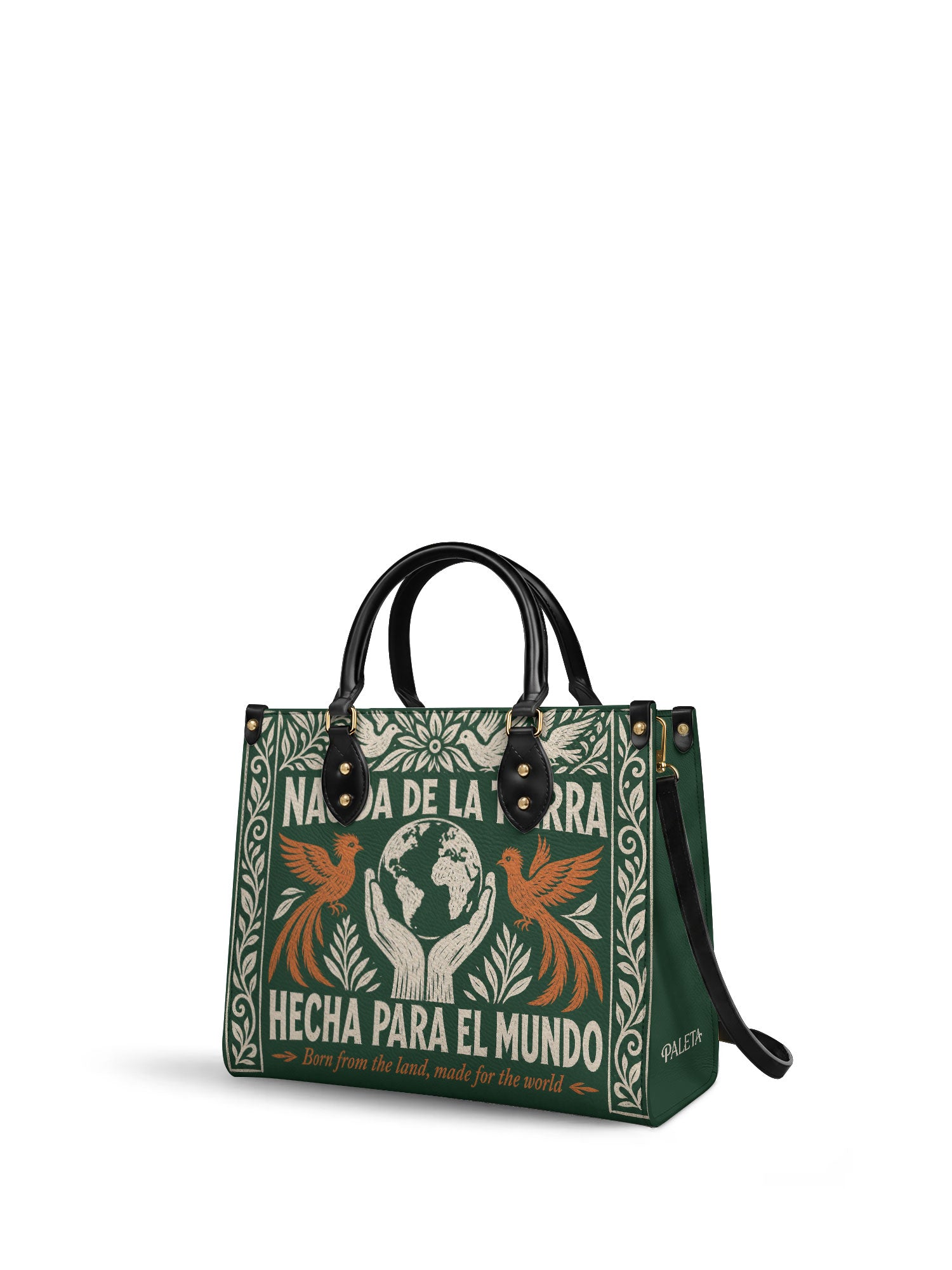 "Nacida de la tierra, hecha para el mundo" ver.3 Leather Handbag - side view | Paleta Bags