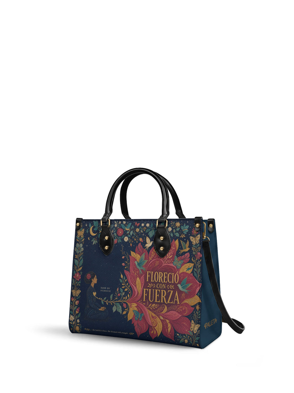 "Sanó en silencio, floreció con fuerza" ver.2 Leather Handbag - side view | Paleta Bags