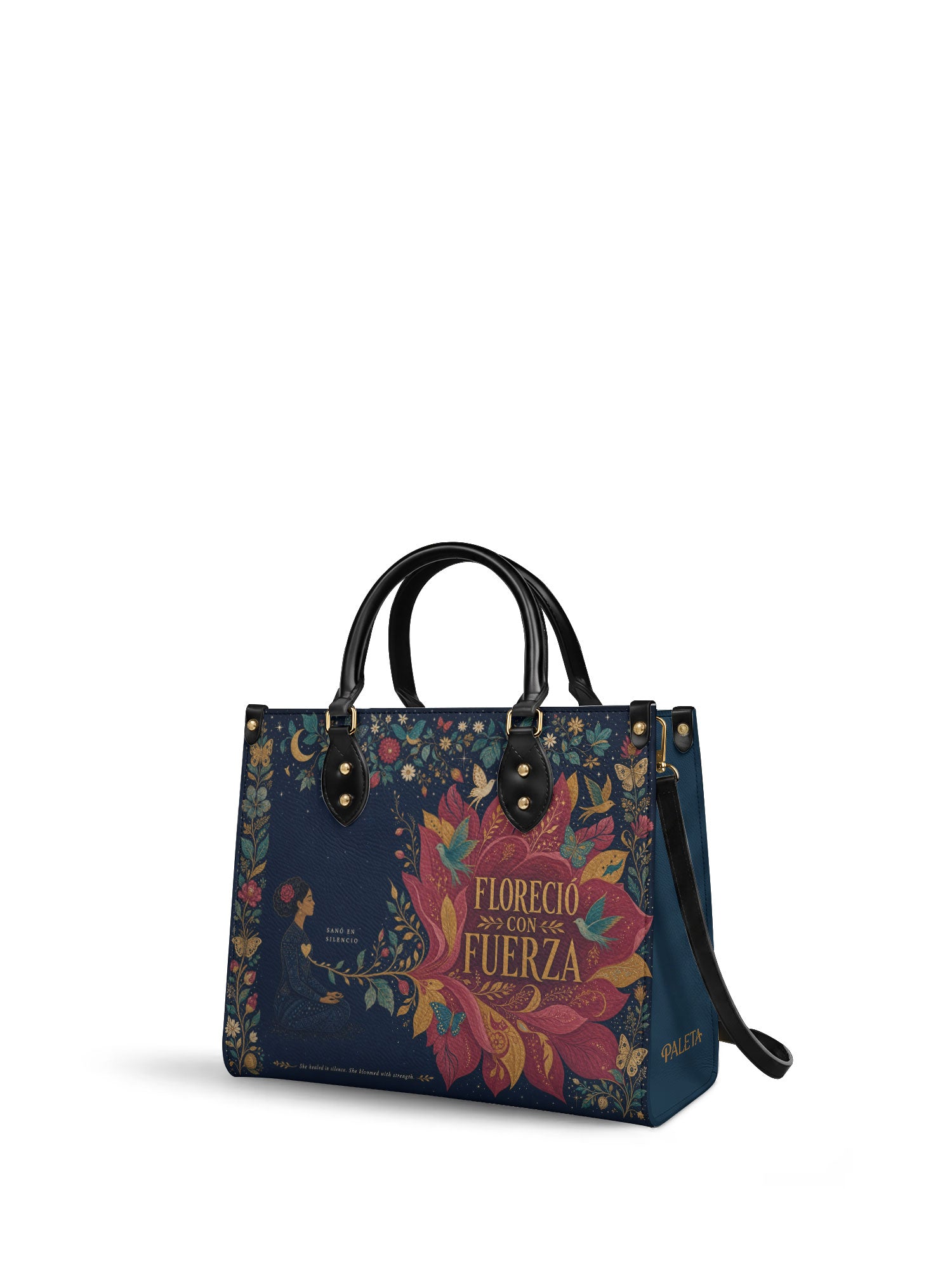 "Sanó en silencio, floreció con fuerza" ver.2 Leather Handbag - side view | Paleta Bags