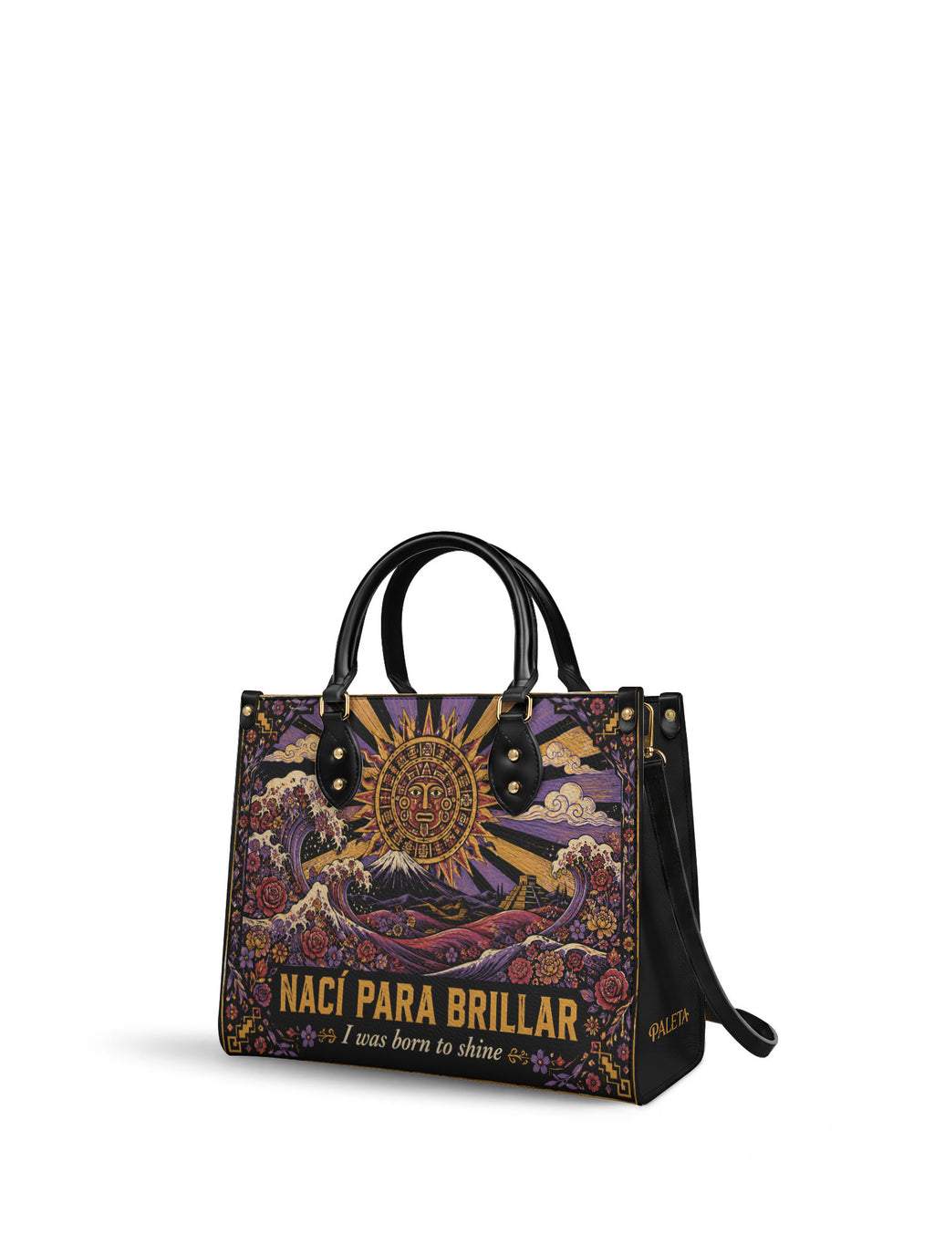 "Nací para brillar" ver.1 Leather Handbag - side view | Paleta Bags