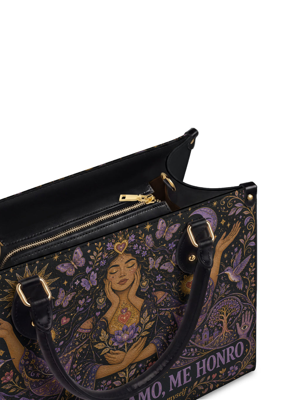 "Me cuido, me amo, me honro" ver.2 Leather Handbag - detail | Paleta Bags