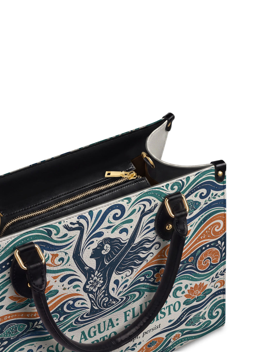 "Soy agua fluyo, me adapto, persisto" ver.1 Leather Handbag - detail | Paleta Bags