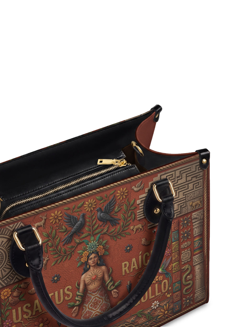 "Usa tus raíces con orgullo" ver.1 Leather Handbag - detail | Paleta Bags