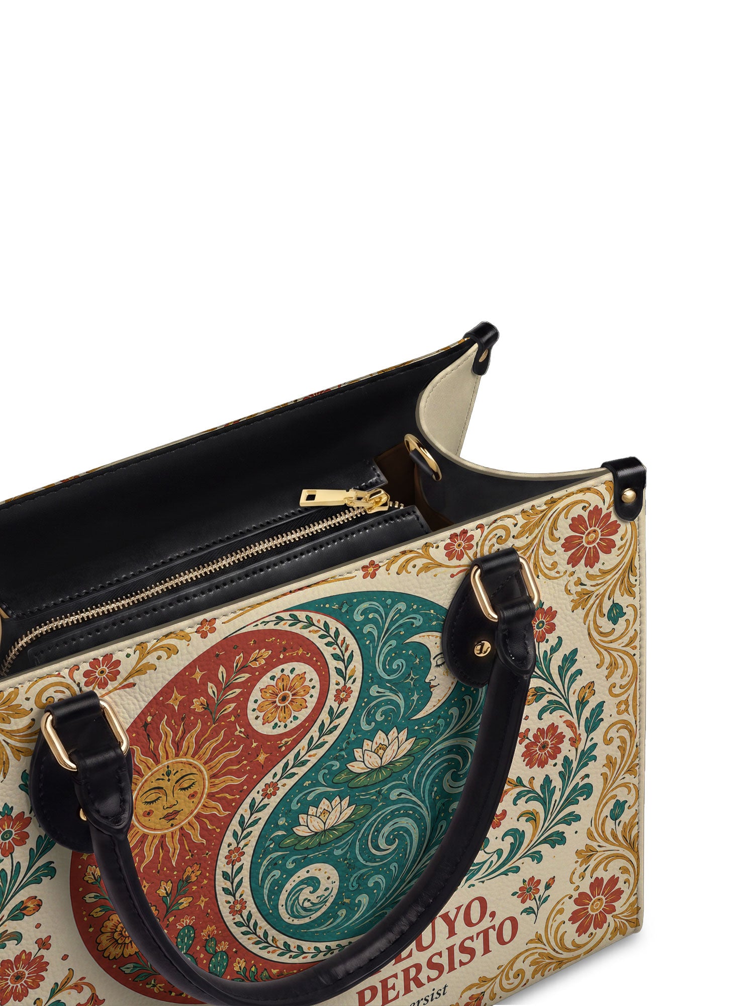 "Soy agua fluyo, me adapto, persisto" ver.5 Leather Handbag - detail | Paleta Bags