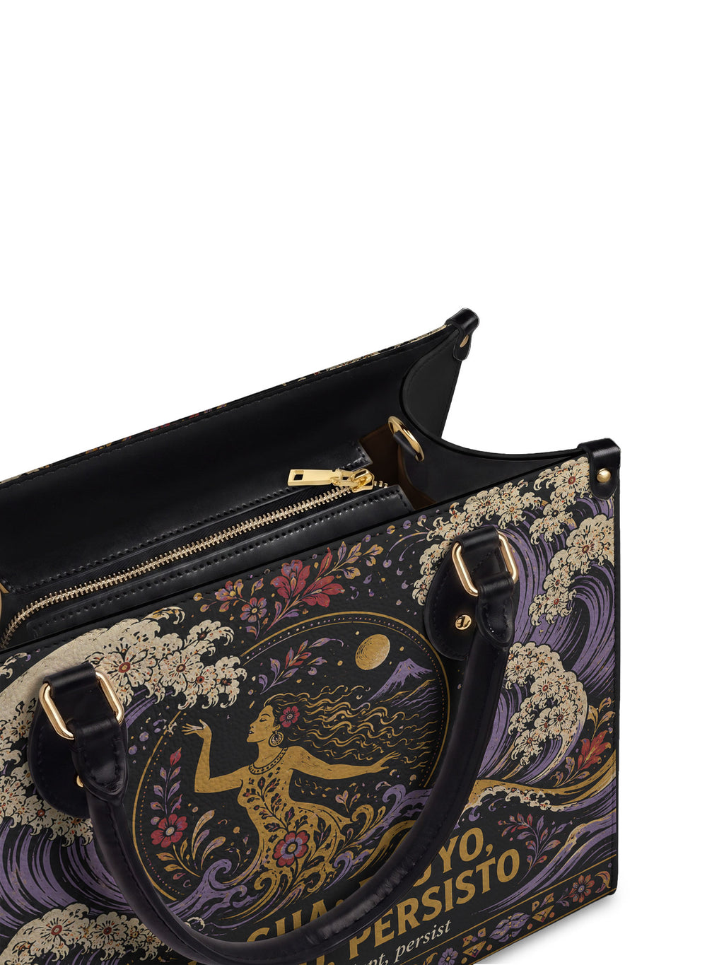 "Soy agua fluyo, me adapto, persisto" ver.2 Leather Handbag - detail | Paleta Bags