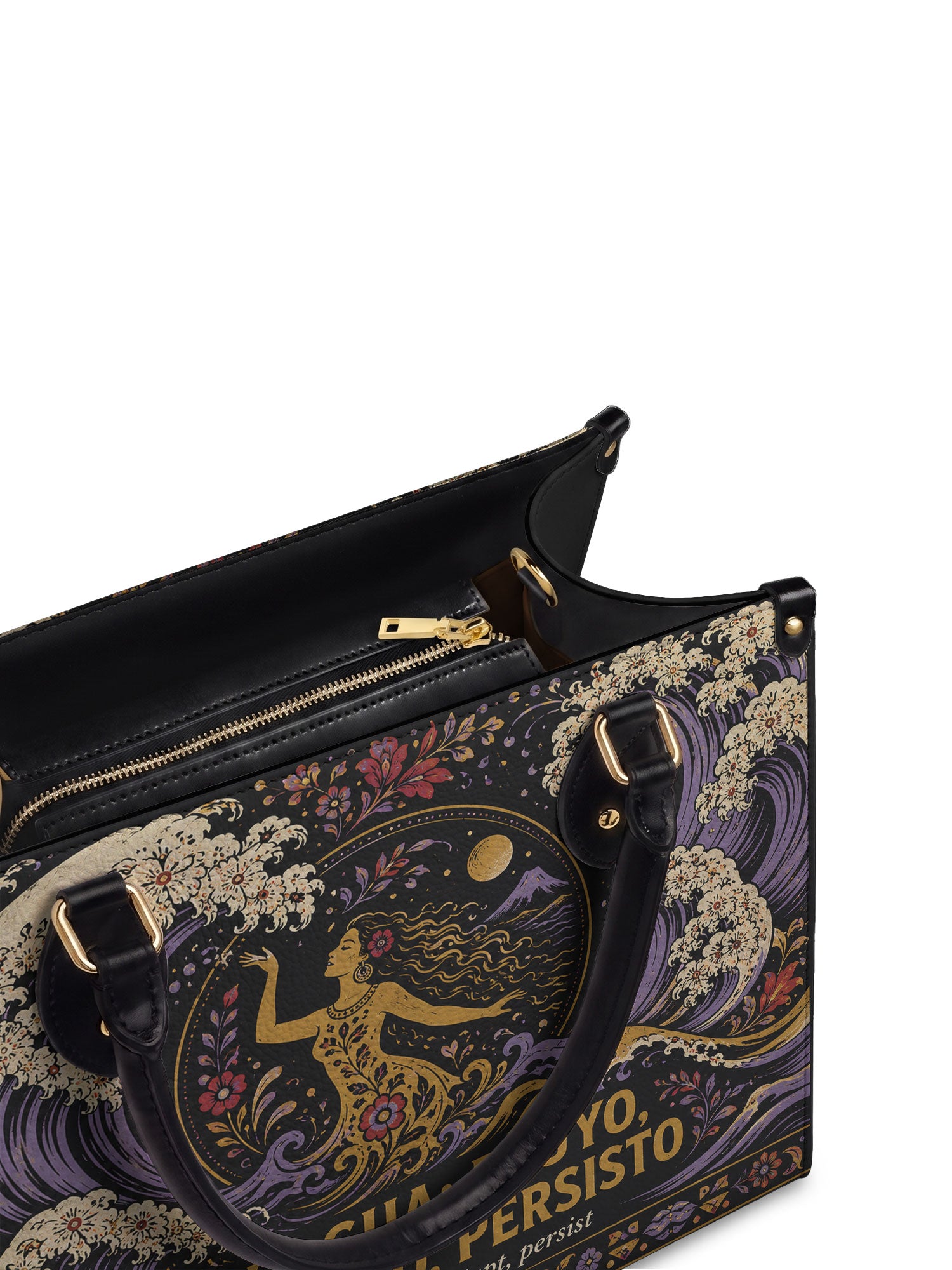 "Soy agua fluyo, me adapto, persisto" ver.2 Leather Handbag - detail | Paleta Bags