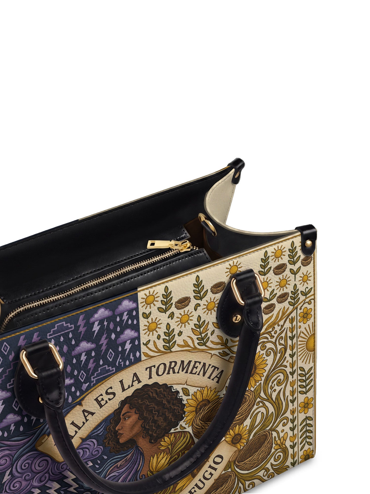 "Ella es la tormenta y también el refugio" ver.2 Leather Handbag - detail | Paleta Bags