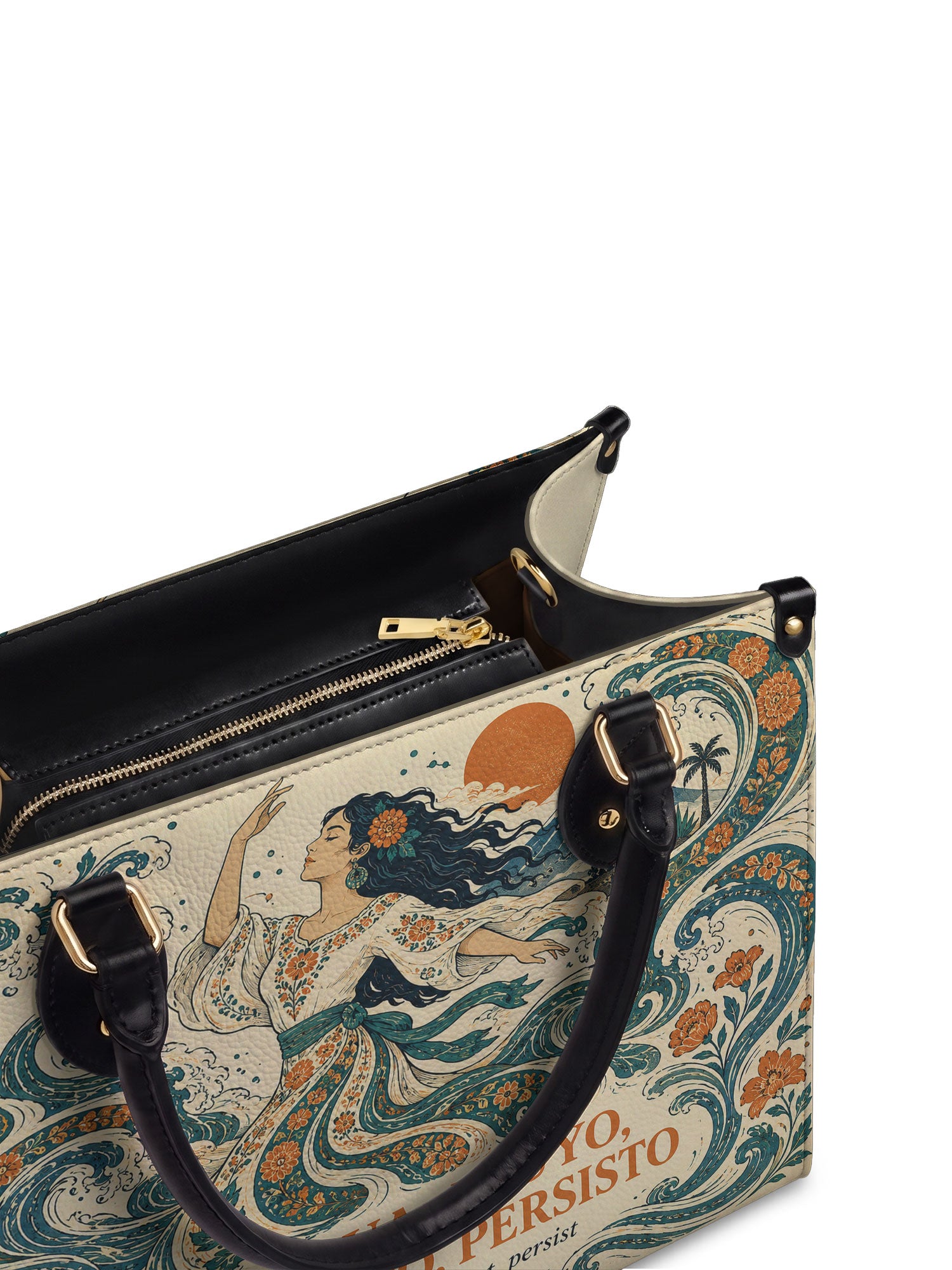 "Soy agua fluyo, me adapto, persisto" ver.4 Leather Handbag - detail | Paleta Bags