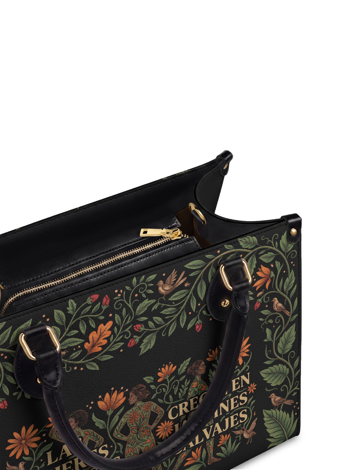 "Las mujeres poderosas crecen en jardines salvajes" ver.2 Leather Handbag - detail | Paleta Bags