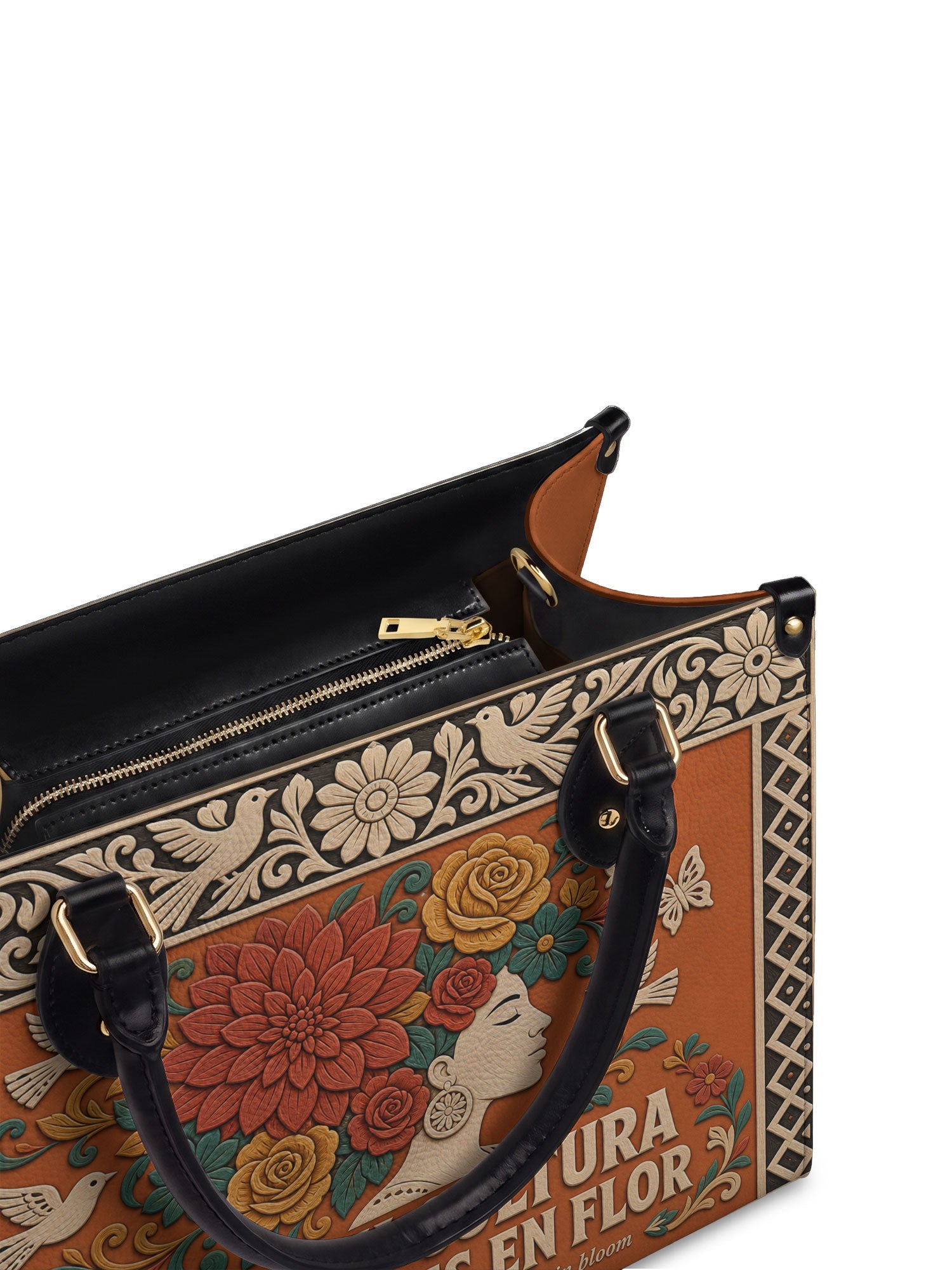 "Lleva su cultura como flores en flor" ver.3 Leather Handbag - detail | Paleta Bags