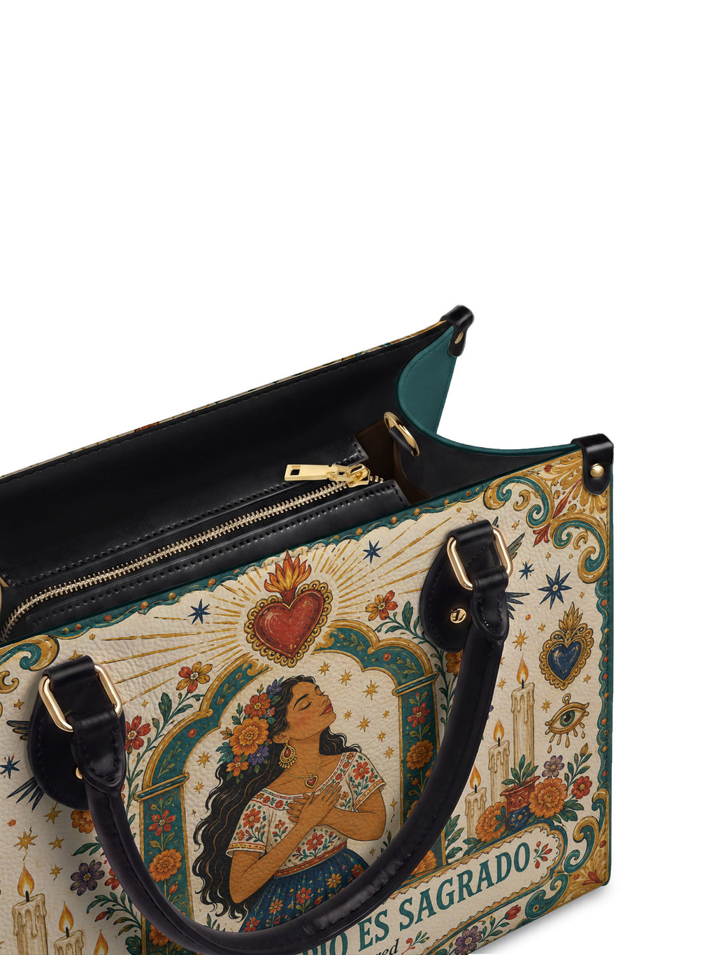 "Mi amor propio es sagrado" ver.1 Leather Handbag - detail | Paleta Bags