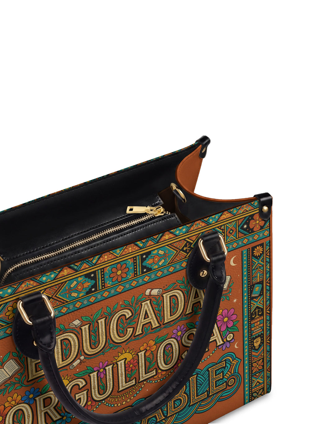 "Educada. Orgullosa. Imparable" ver.1 Leather Handbag - detail | Paleta Bags