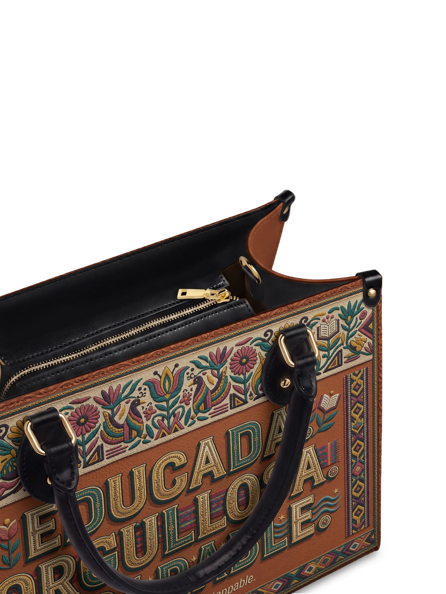 "Educada. Orgullosa. Imparable" ver.3 Leather Handbag - detail | Paleta Bags
