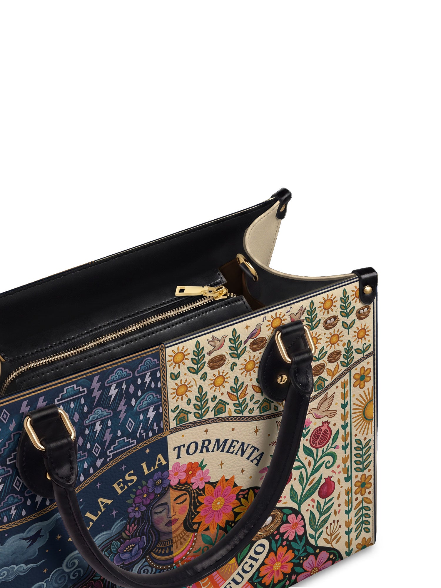 "Ella es la tormenta y también el refugio" ver.1 Leather Handbag - detail | Paleta Bags