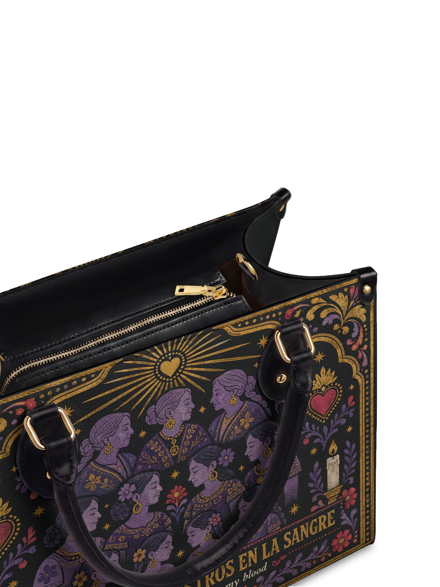 "Llevo a mis ancestros en la sangre" ver.3 Leather Handbag - detail | Paleta Bags