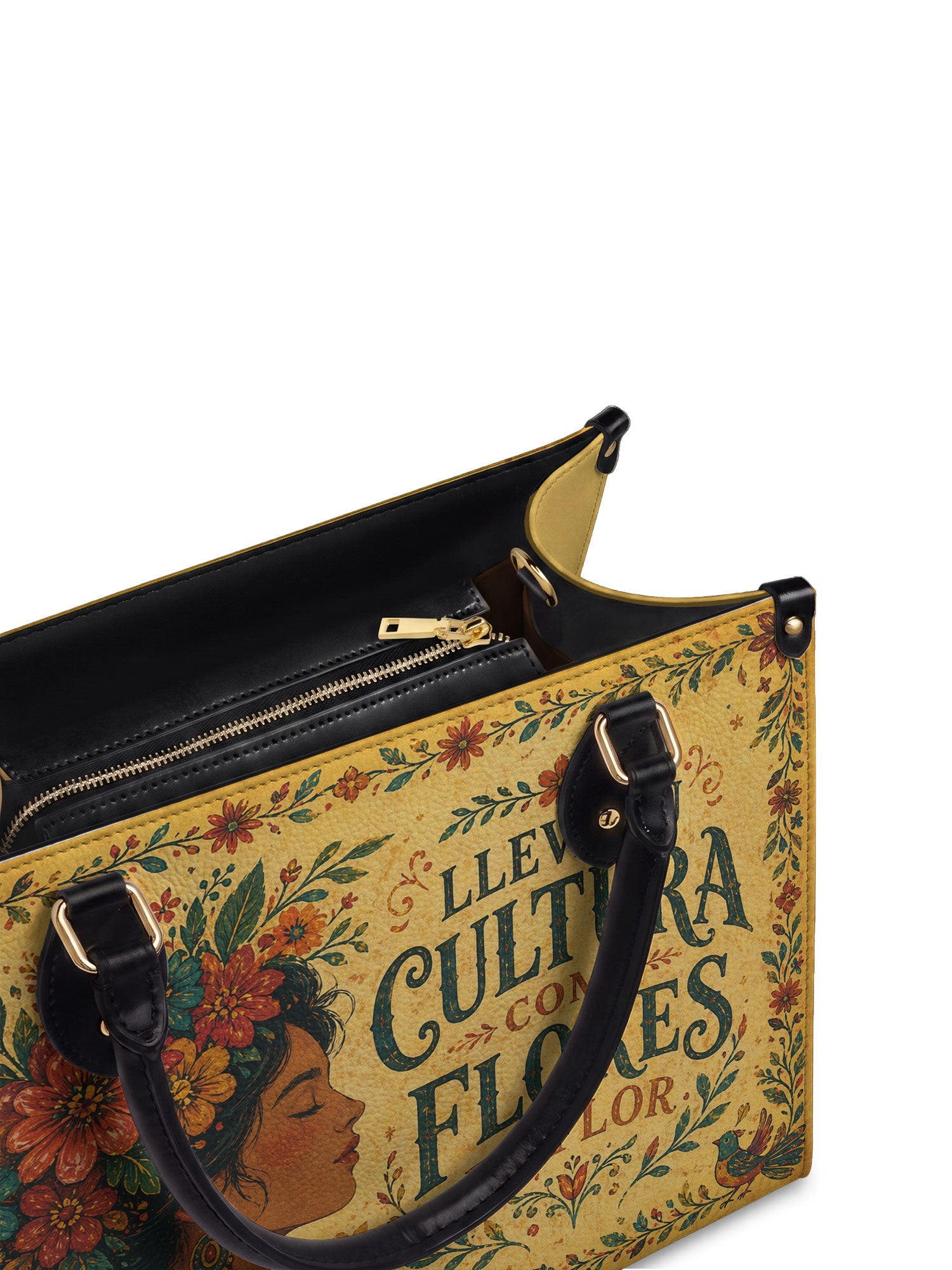 "Lleva su cultura como flores en flor" ver.1 Leather Handbag - detail | Paleta Bags