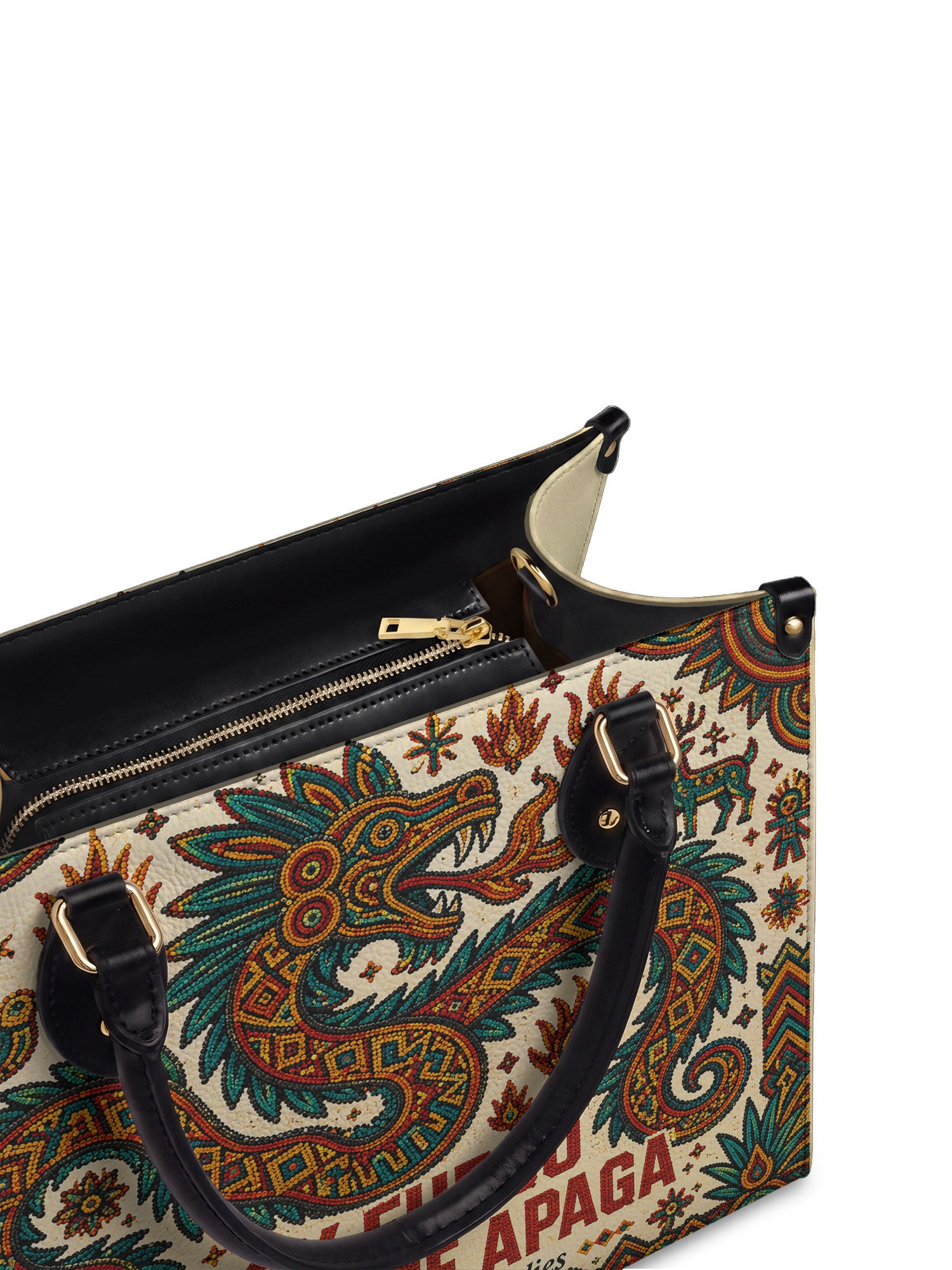 "Soy fuego que no se apaga" ver.2 Leather Handbag - detail | Paleta Bags