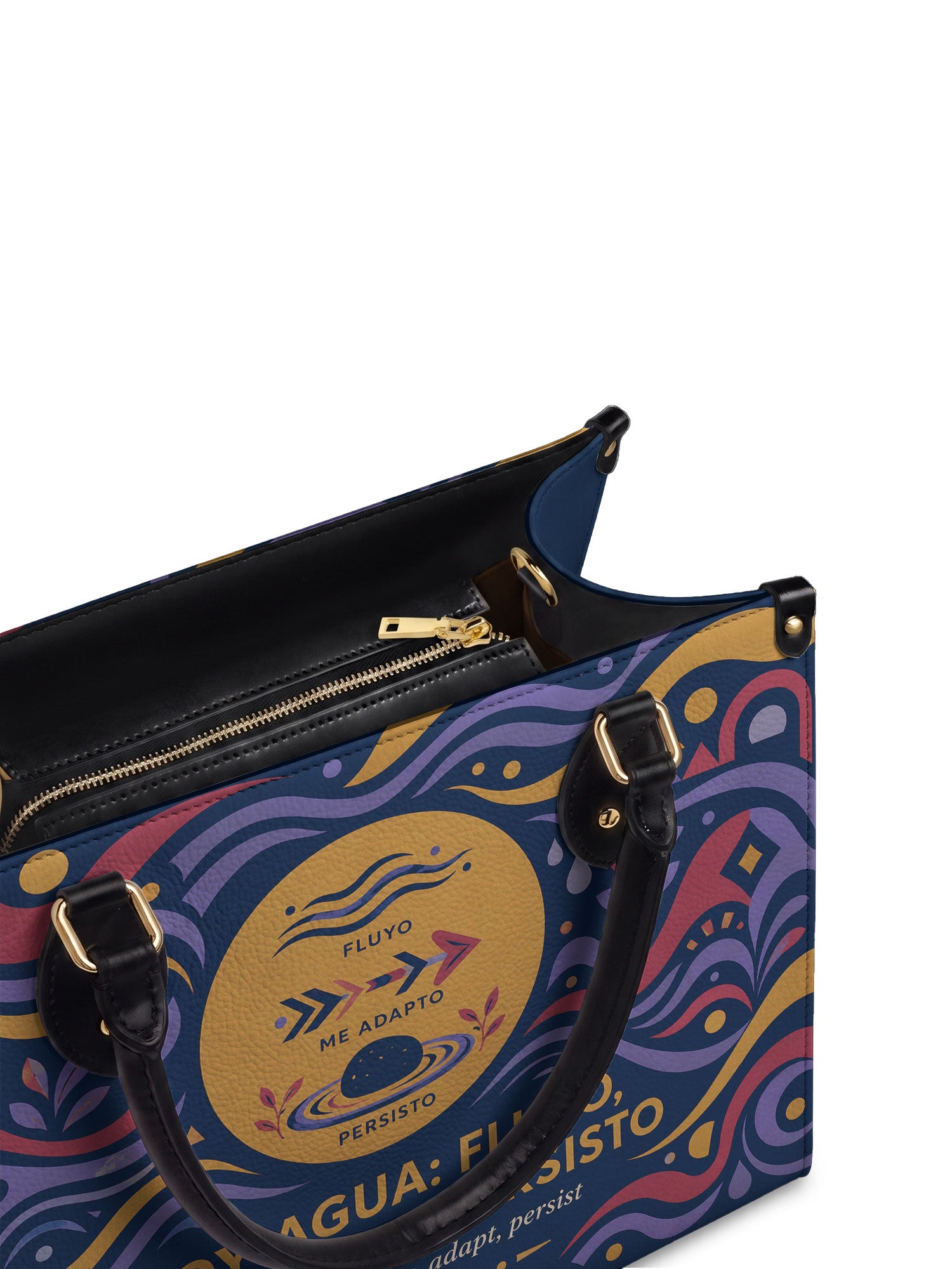 "Soy agua fluyo, me adapto, persisto" ver.3 Leather Handbag - detail | Paleta Bags