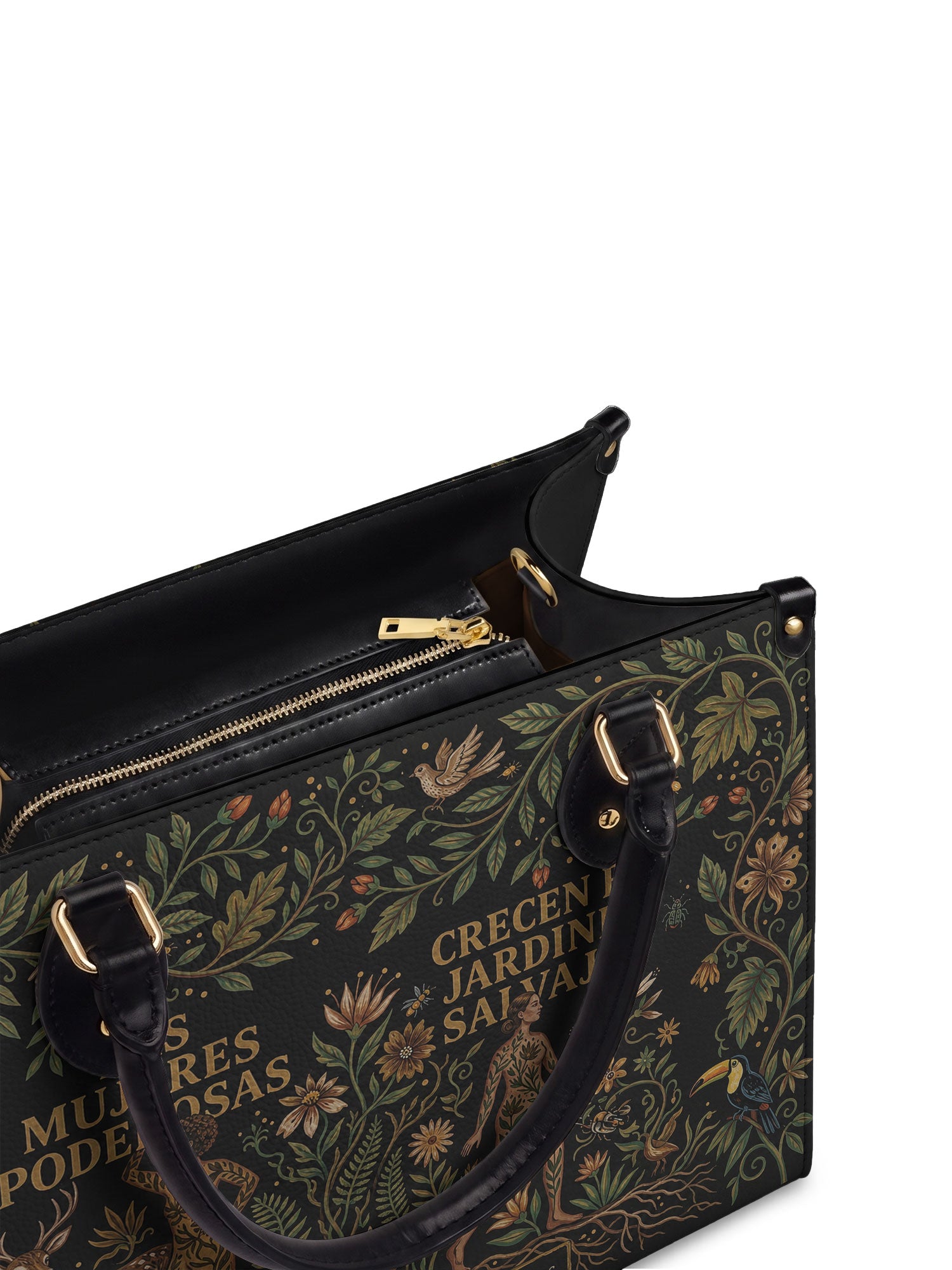 "Las mujeres poderosas crecen en jardines salvajes" ver.3 Leather Handbag - detail | Paleta Bags