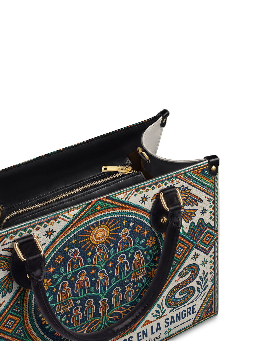 "Llevo a mis ancestros en la sangre" ver.4 Leather Handbag - detail | Paleta Bags