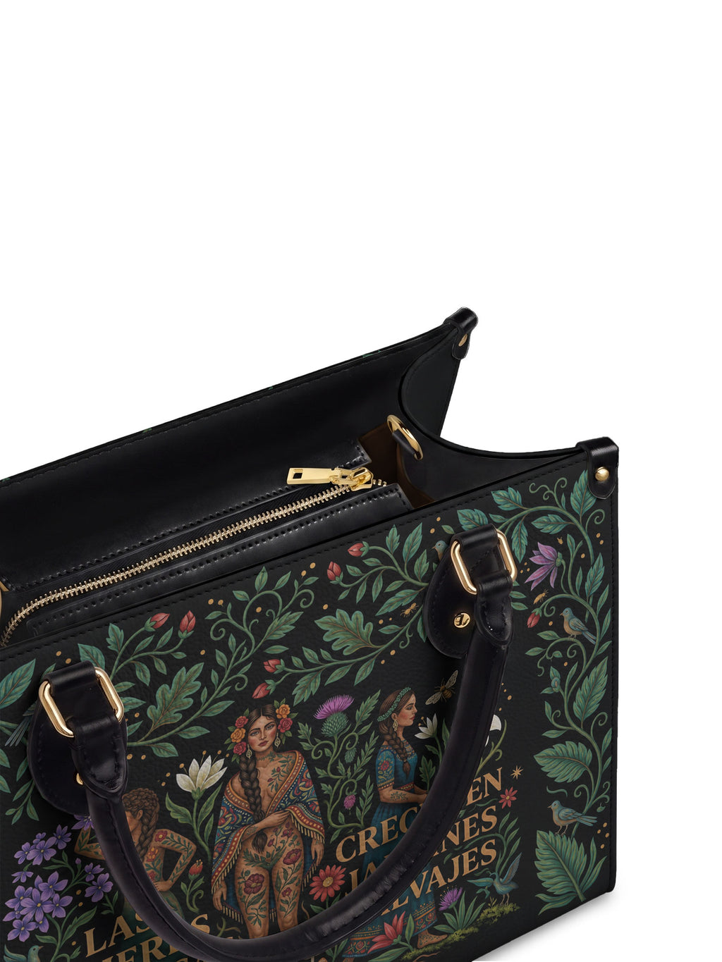 "Las mujeres poderosas crecen en jardines salvajes" ver.1 Leather Handbag - detail | Paleta Bags
