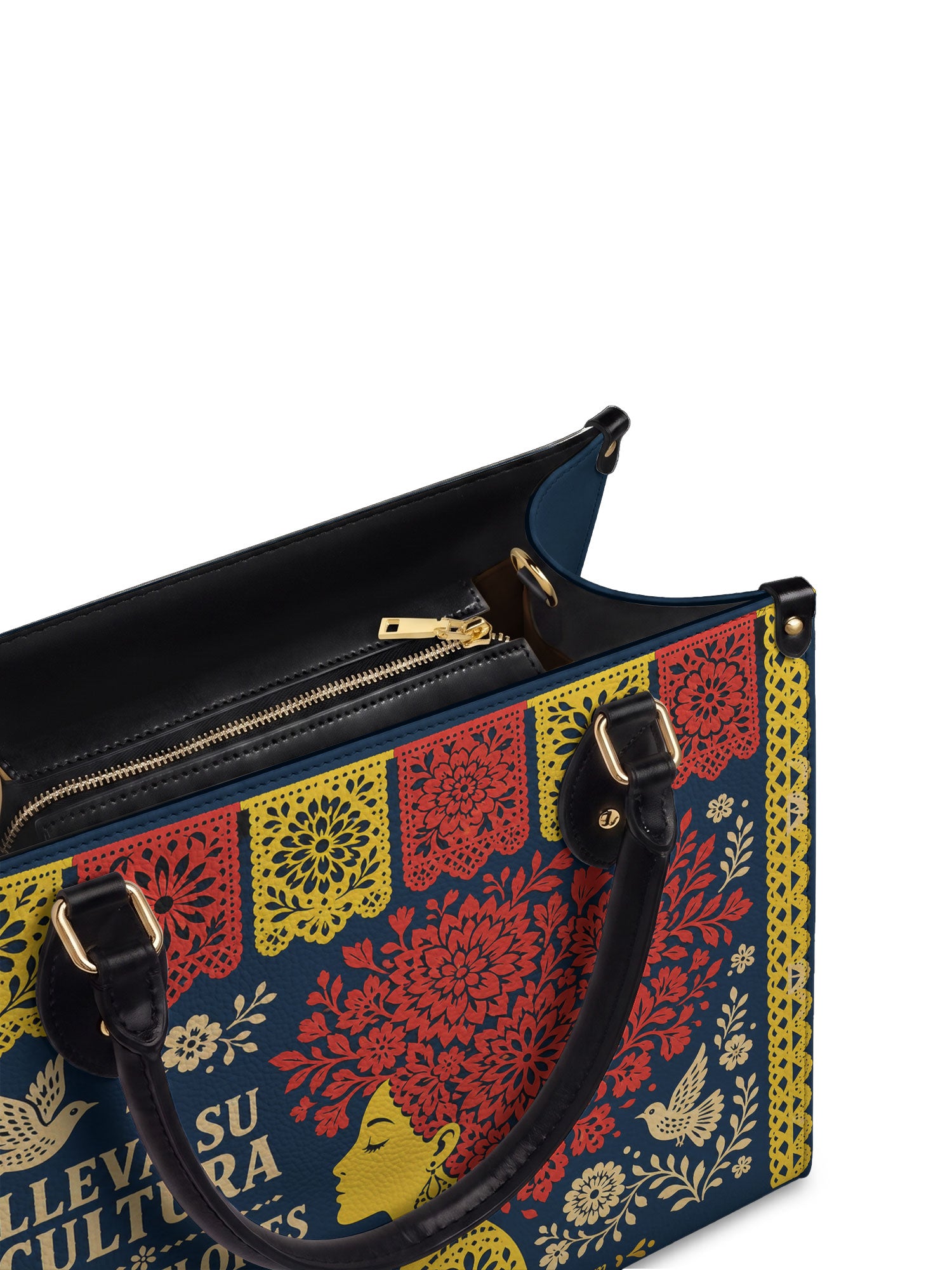 "Lleva su cultura como flores en flor" ver.2 Leather Handbag - detail | Paleta Bags