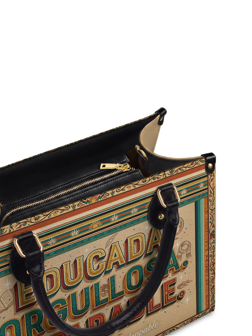 "Educada. Orgullosa. Imparable" ver.4 Leather Handbag - detail | Paleta Bags