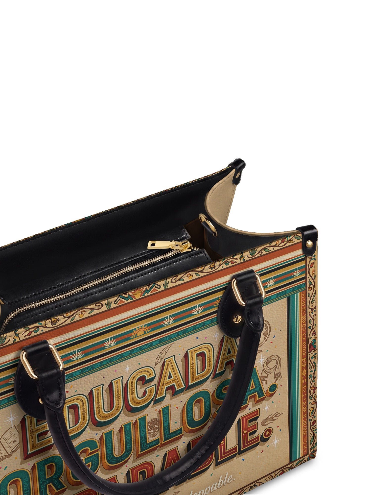 "Educada. Orgullosa. Imparable" ver.4 Leather Handbag - detail | Paleta Bags