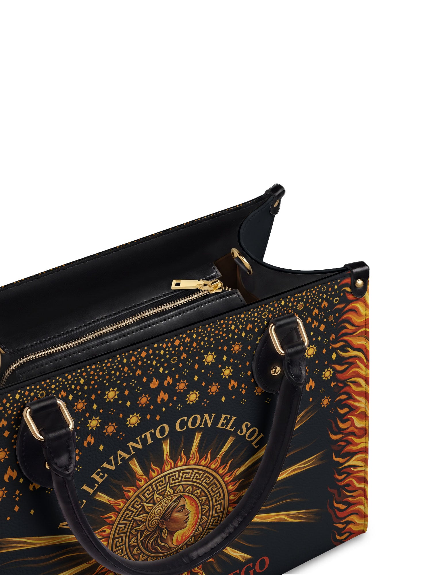 "Me levanto con el sol y llevo el fuego" ver.2 Leather Handbag - detail | Paleta Bags