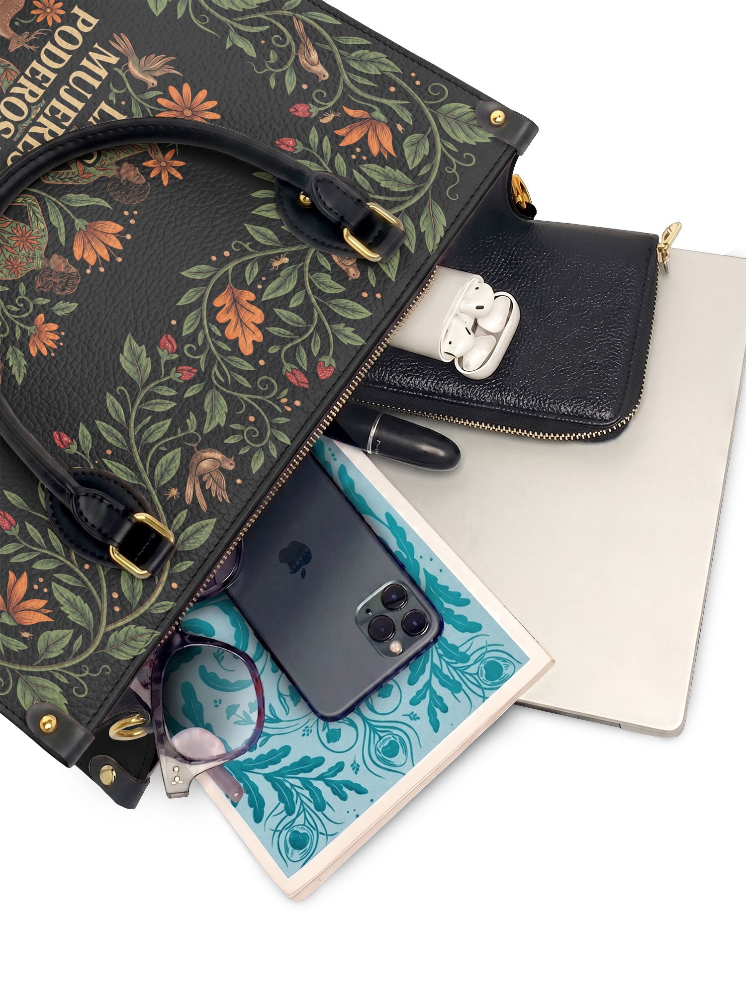 "Las mujeres poderosas crecen en jardines salvajes" ver.2 Leather Handbag - interior | Paleta Bags